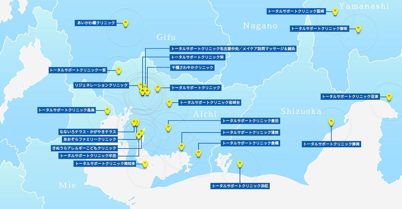 全国のクリニック所在地のマップ